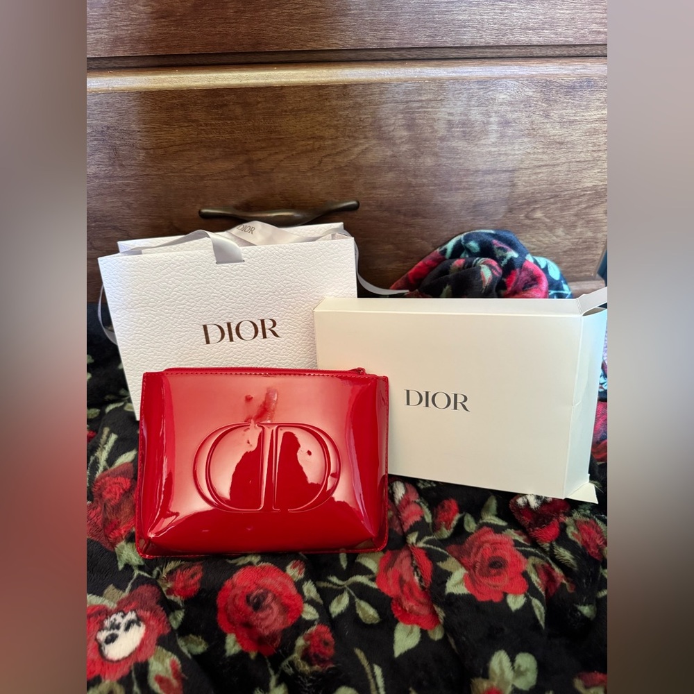 Dior 2026 Lunar New Year Red Cosmetic Pouch With Box and Gift Bag